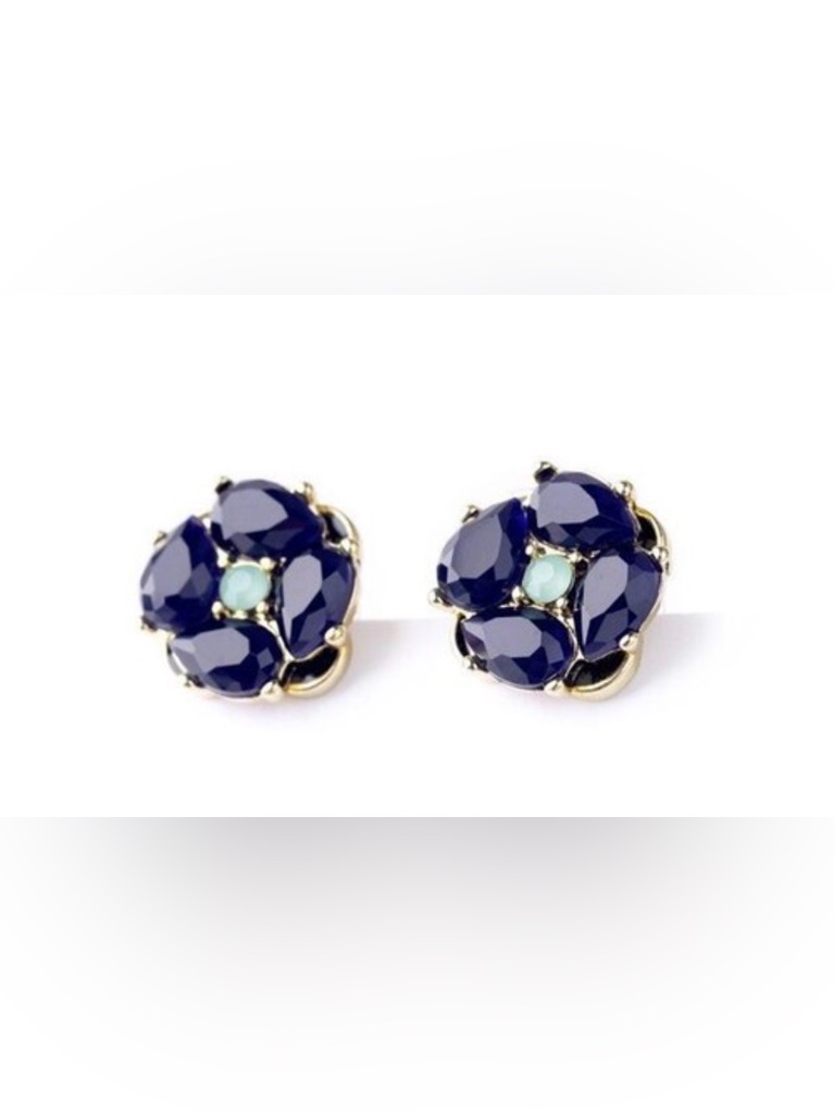Kate Spade Navy And Aqua Crystal Flower Stud Earrings 22$
